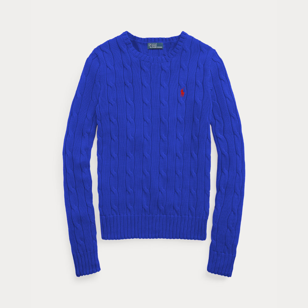 Zopfmuster-Baumwollpullover med rund hals