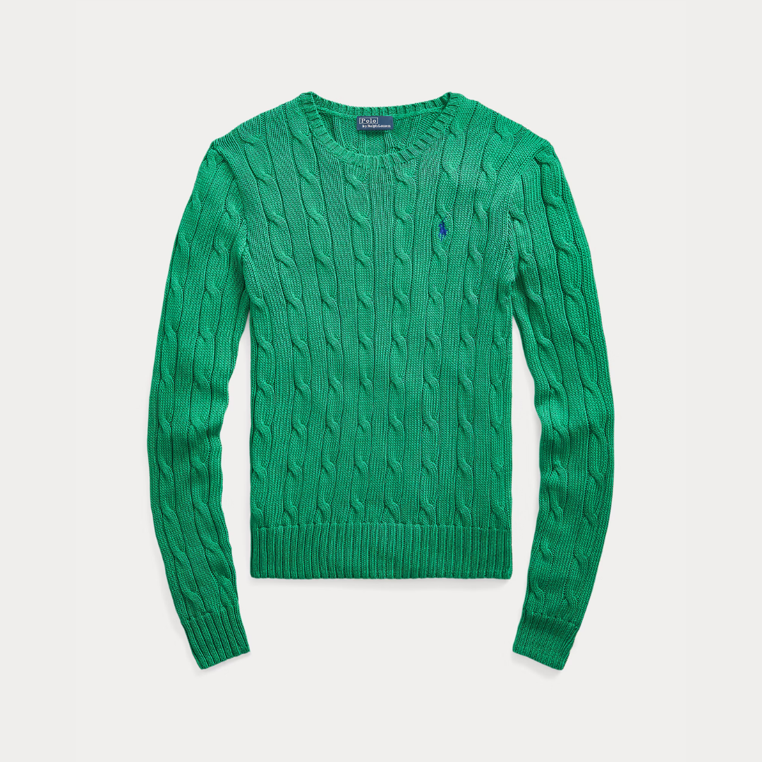 Zopfmuster-Baumwollpullover med rund hals