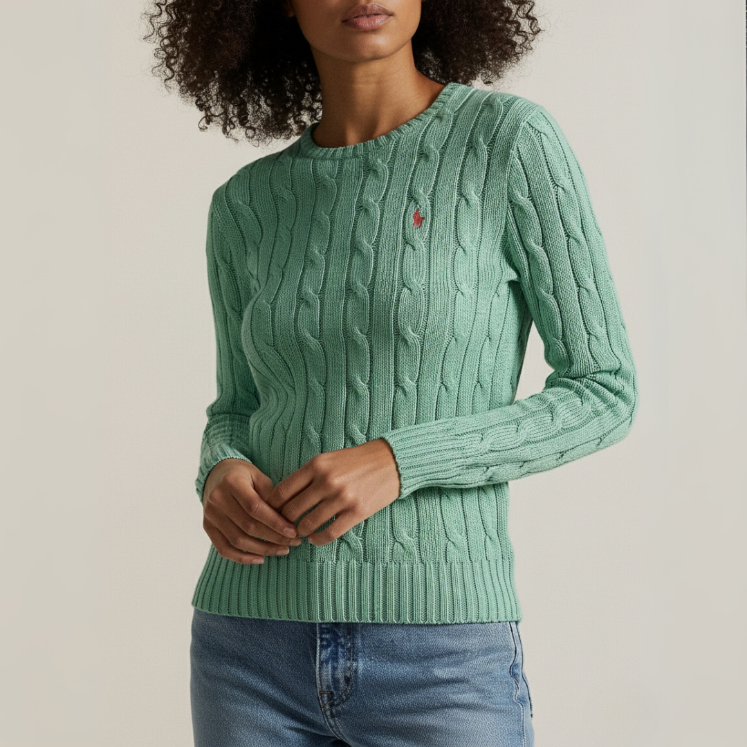 Zopfmuster-Baumwollpullover med rund hals