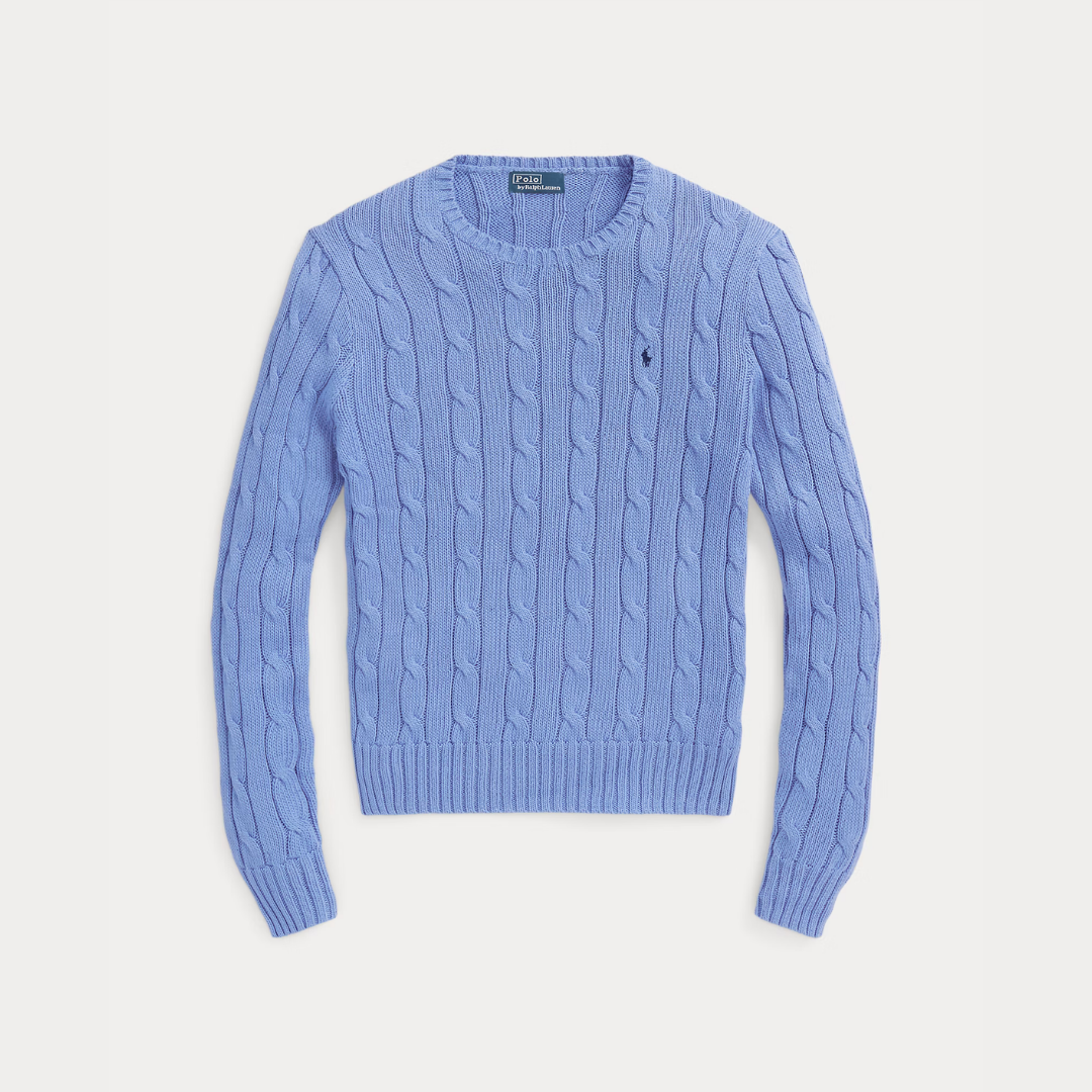 Zopfmuster-Baumwollpullover med rund hals