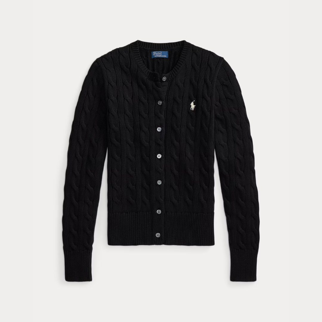 Flette-mønster bomulls-cardigan med rund hals