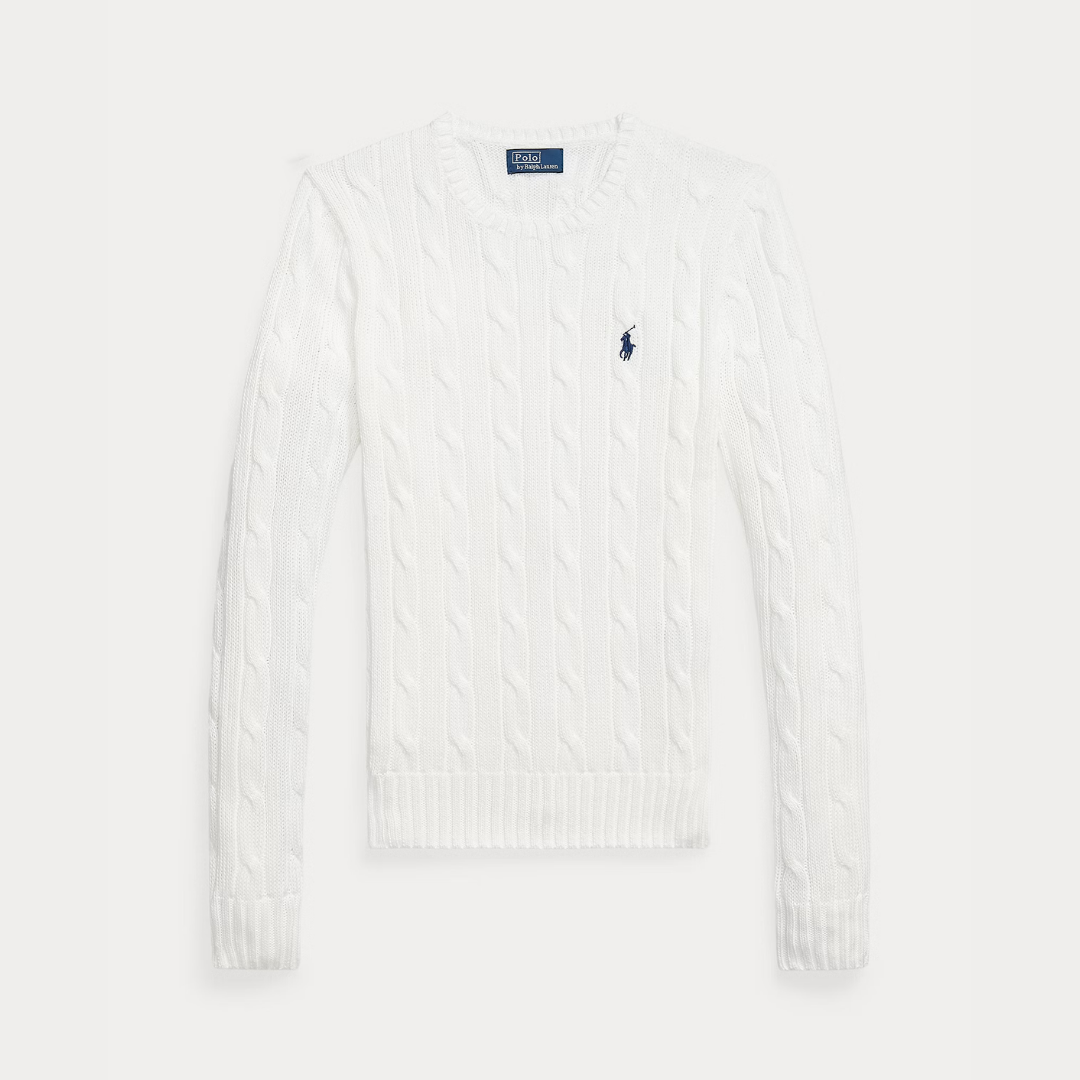 Zopfmuster-Baumwollpullover med rund hals