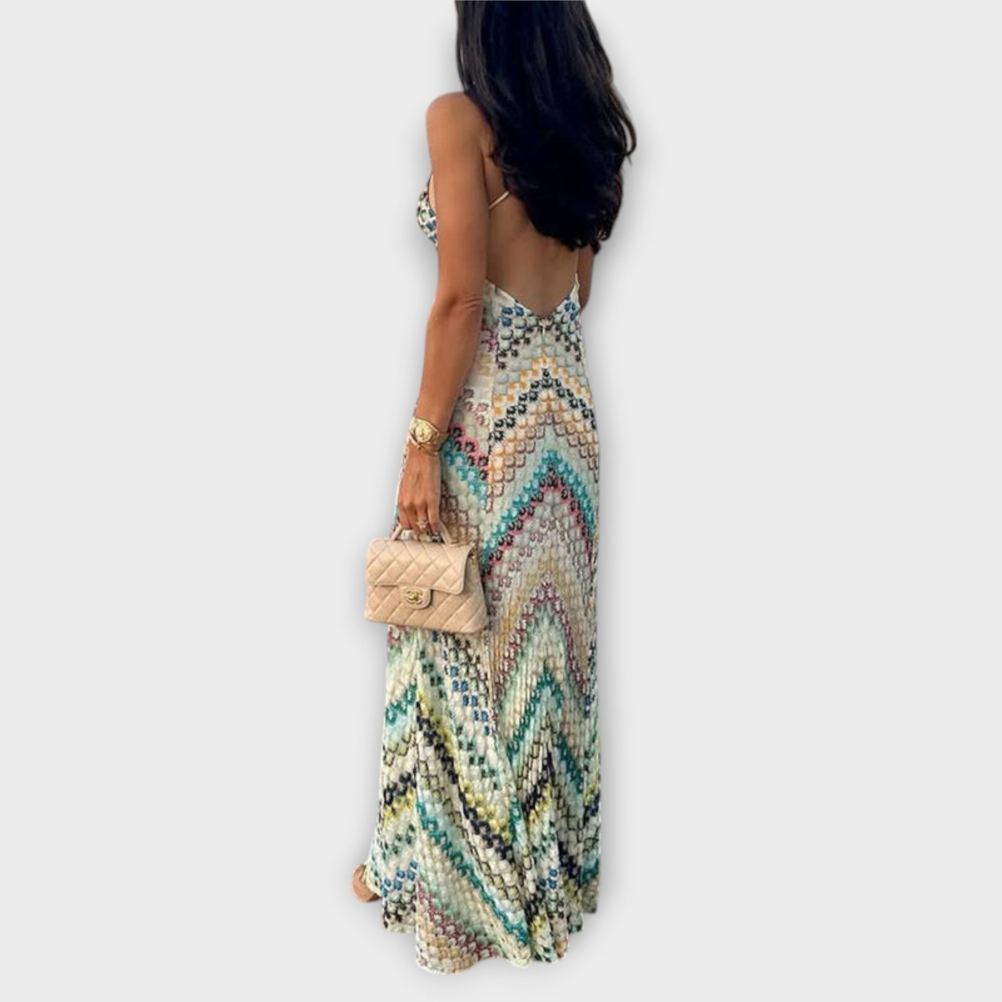 Remi - Missoni Fargerik Houndstooth Mønster Maxi Kjole