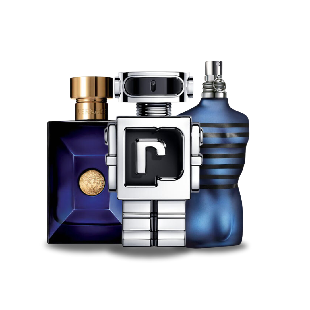 3 Parfymekombinasjoner - Dylan Blue fra Versace, Phantom fra Paco Rabanne og Ultra Male fra Jean Paul Gaultier