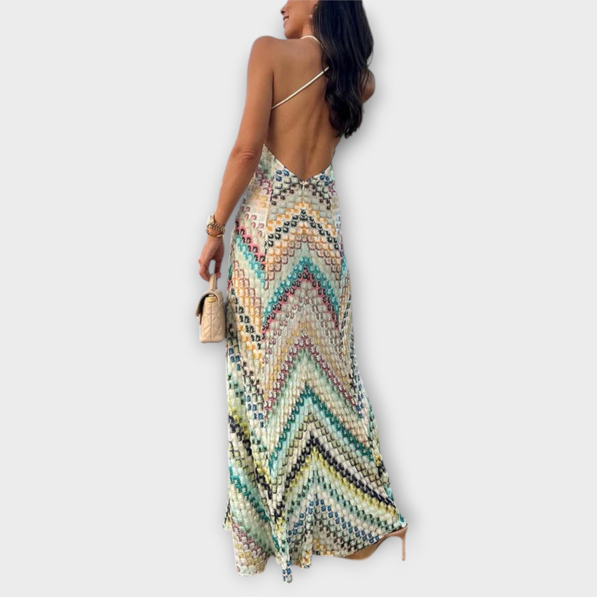 Remi - Missoni Fargerik Houndstooth Mønster Maxi Kjole