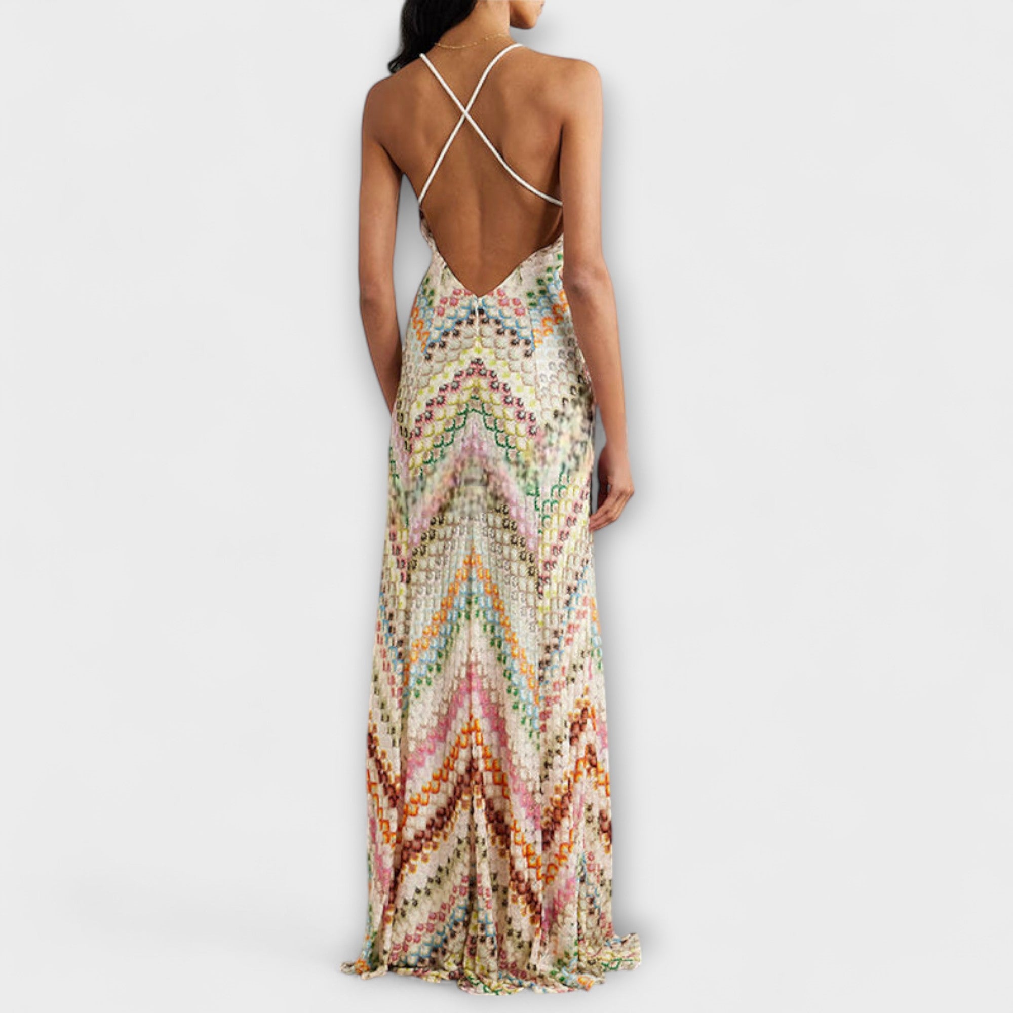 Remi - Missoni Fargerik Houndstooth Mønster Maxi Kjole