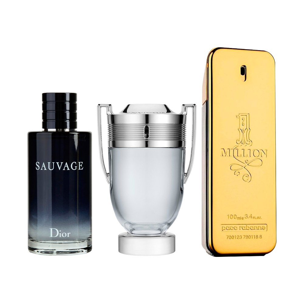 Kombinasjon av 3 herreparfymer – Sauvage, Invictus og 1 Million [100 ml hver]