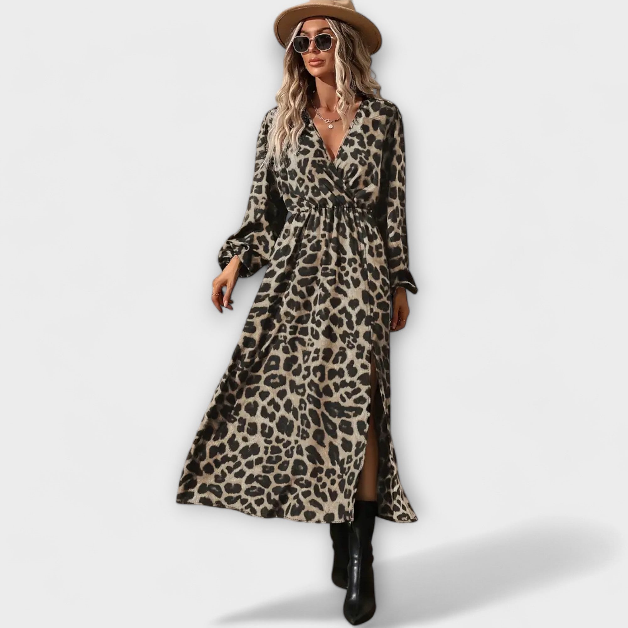 Natalie - Stilig Kjole med Leopardmønster