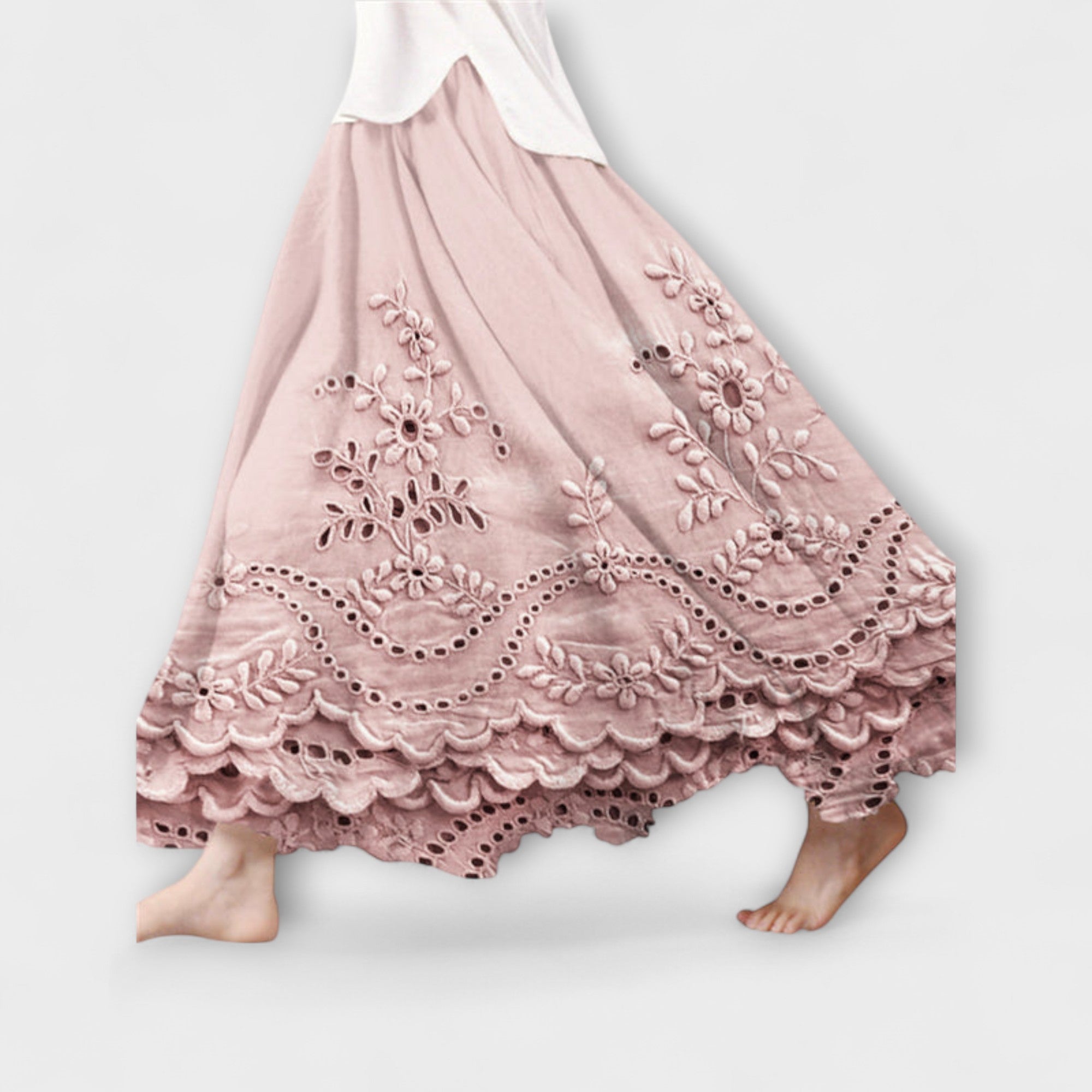 Luna – Boho Maxi Skjørt med Broderi