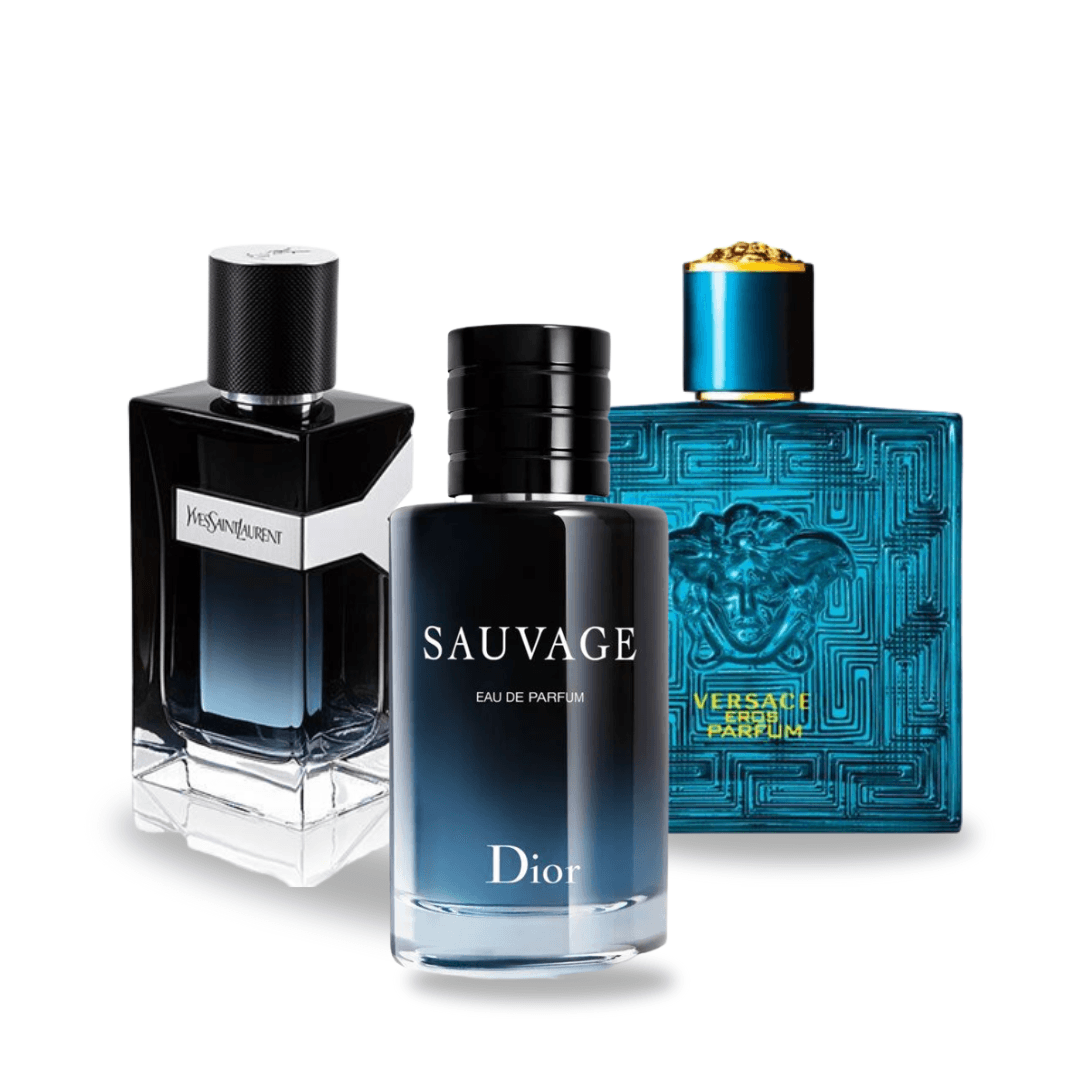 Kombinasjon av 3 dufter - Y fra Yves Saint Laurent, Sauvage fra Dior og Versace Eros fra Versace