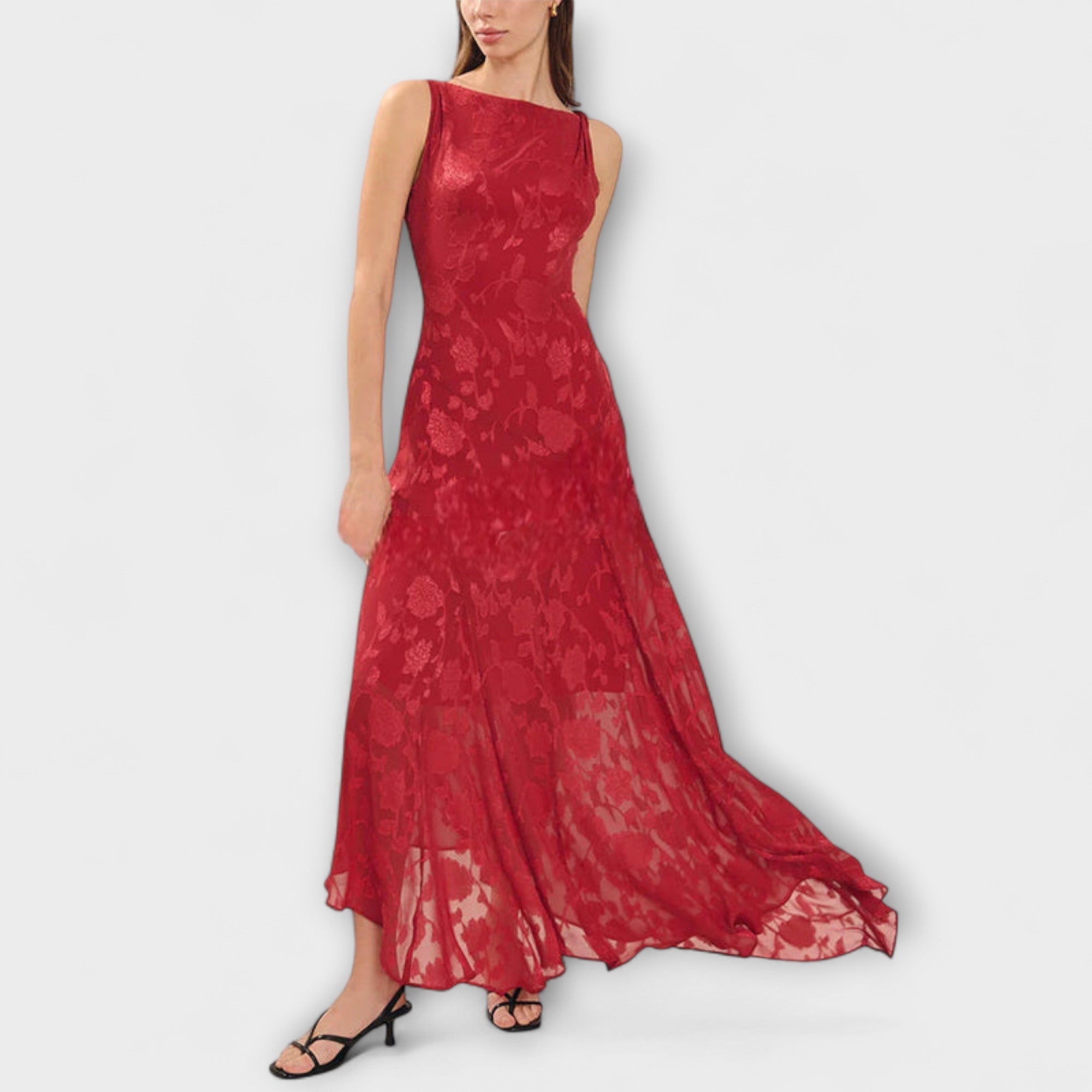 Opal - Elegant Ryggefri Snøring Jacquard Maxi Kjole