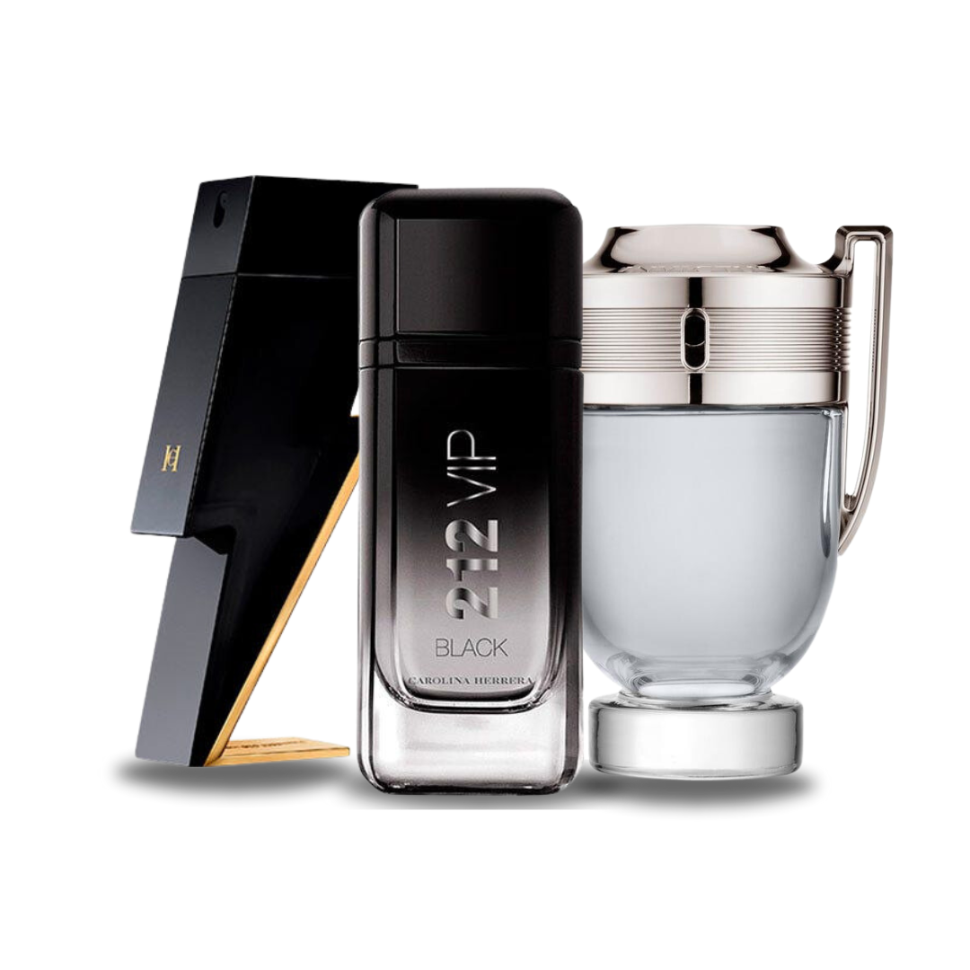 Kombinasjon av 3 dufter - Bad Boy fra Carolina Herrera, 212 VIP Black fra Carolina Herrera og Invictus fra Paco Rabanne [100 ml hver]