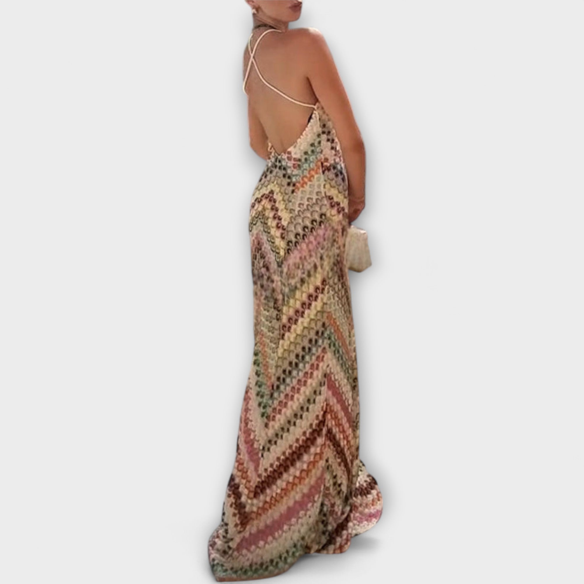 Remi - Missoni Fargerik Houndstooth Mønster Maxi Kjole