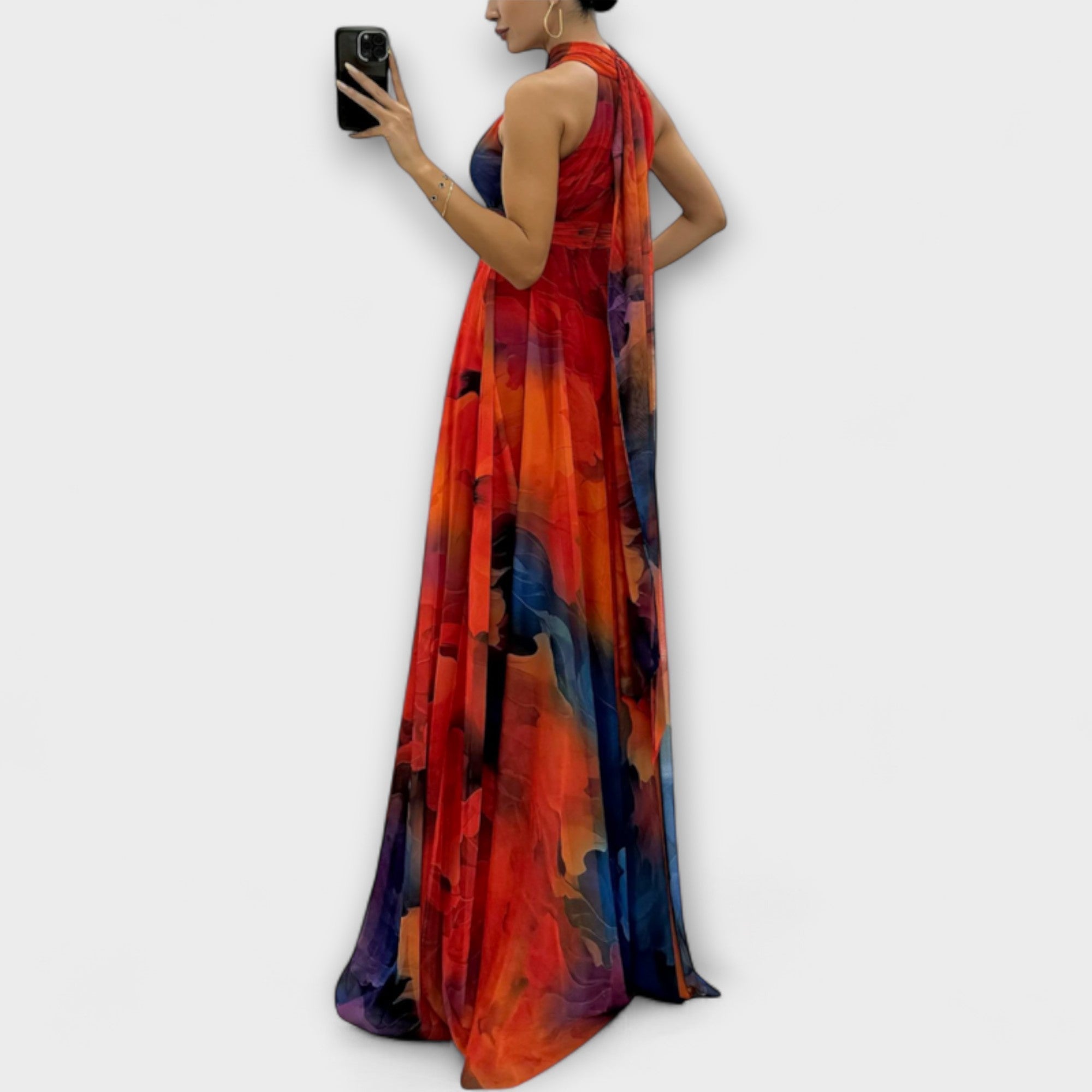 Isalie – Chiffon Maxi Kjole med Blomsterprint