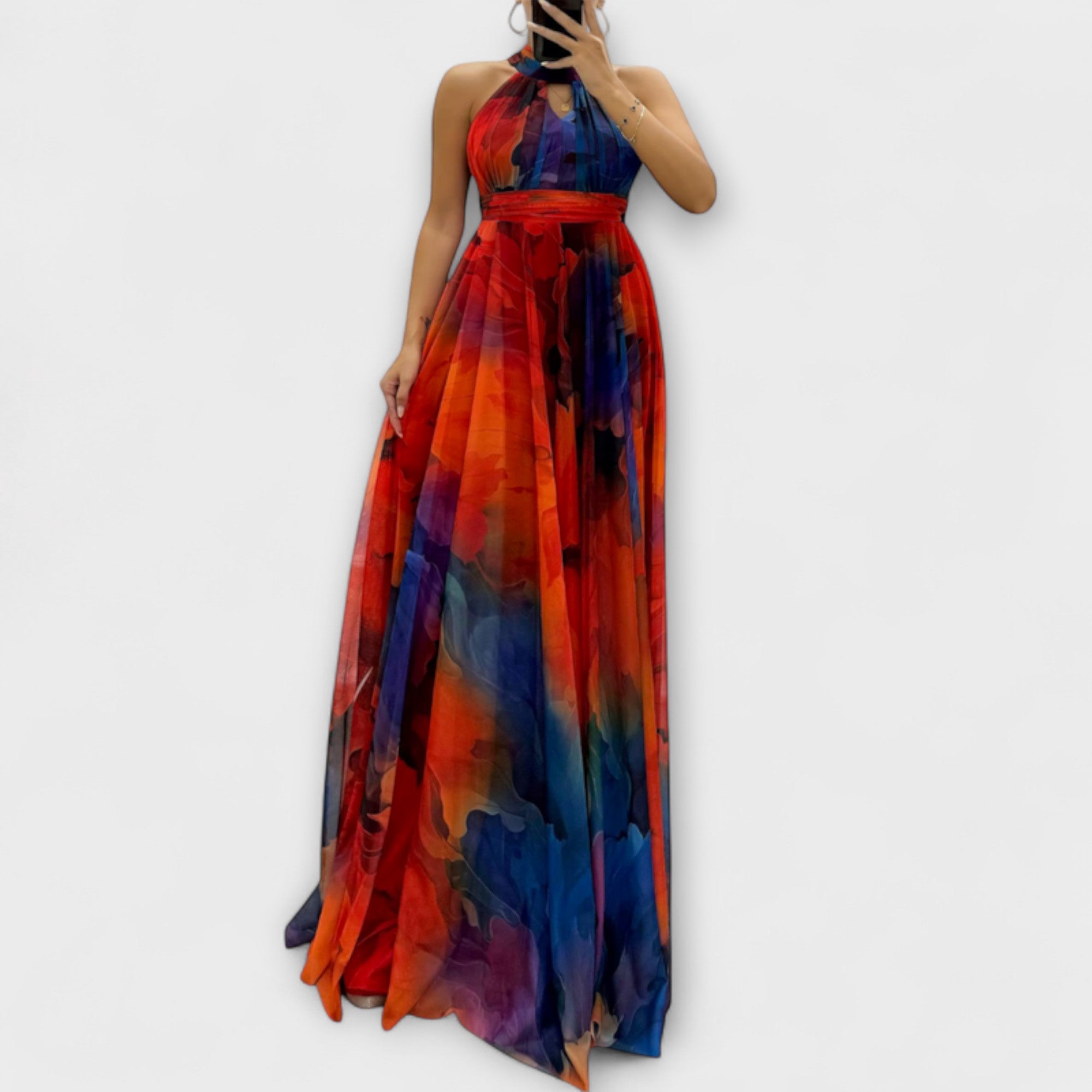 Isalie – Chiffon Maxi Kjole med Blomsterprint