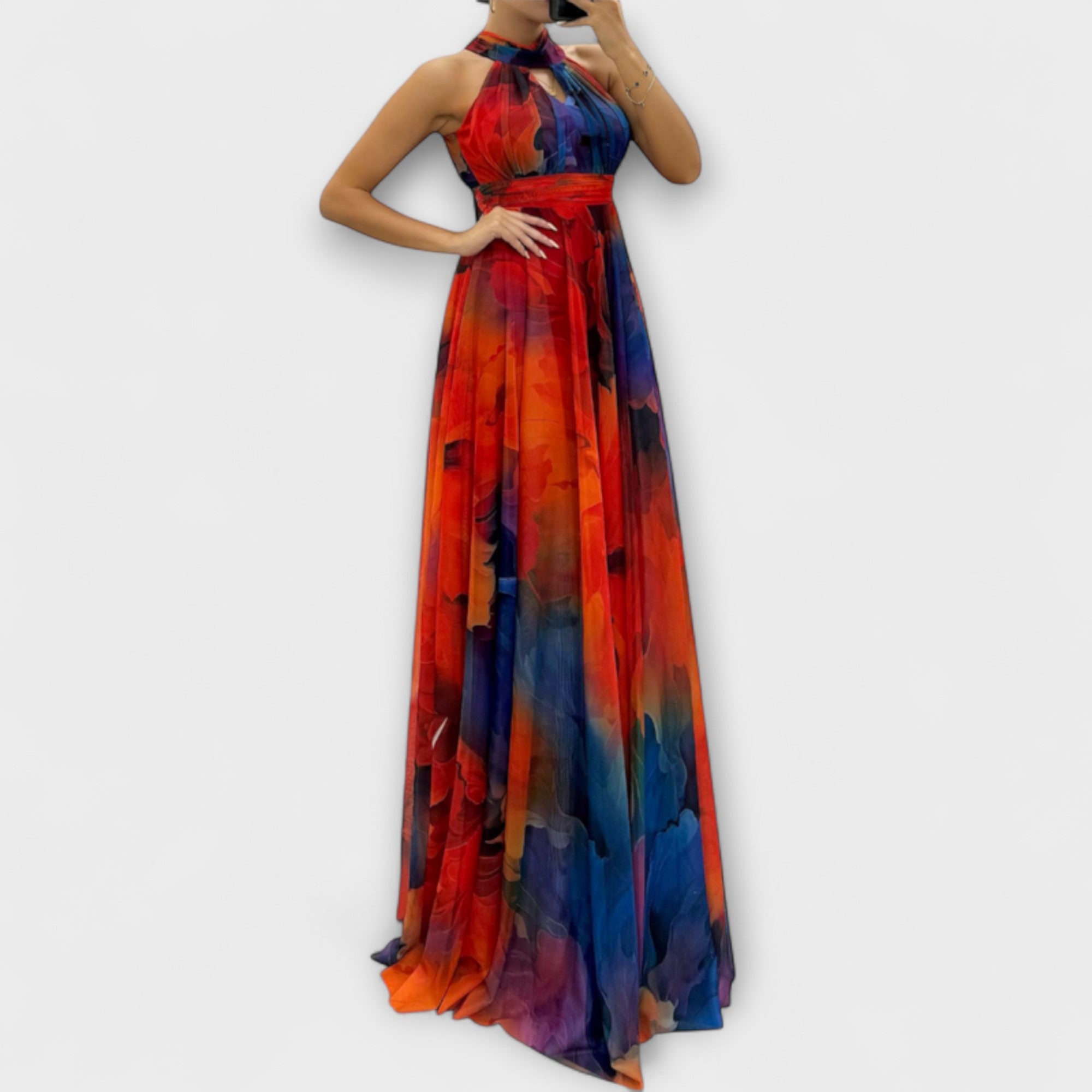 Isalie – Chiffon Maxi Kjole med Blomsterprint