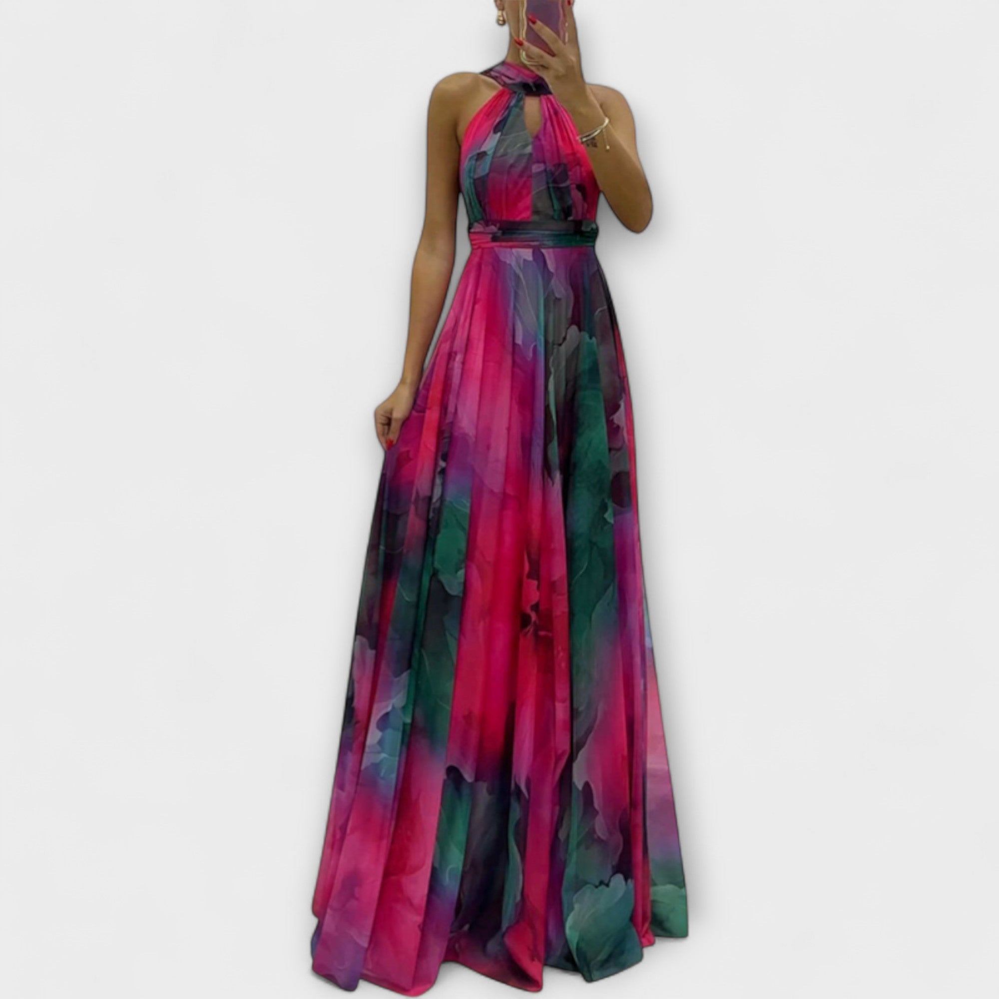 Isalie – Chiffon Maxi Kjole med Blomsterprint