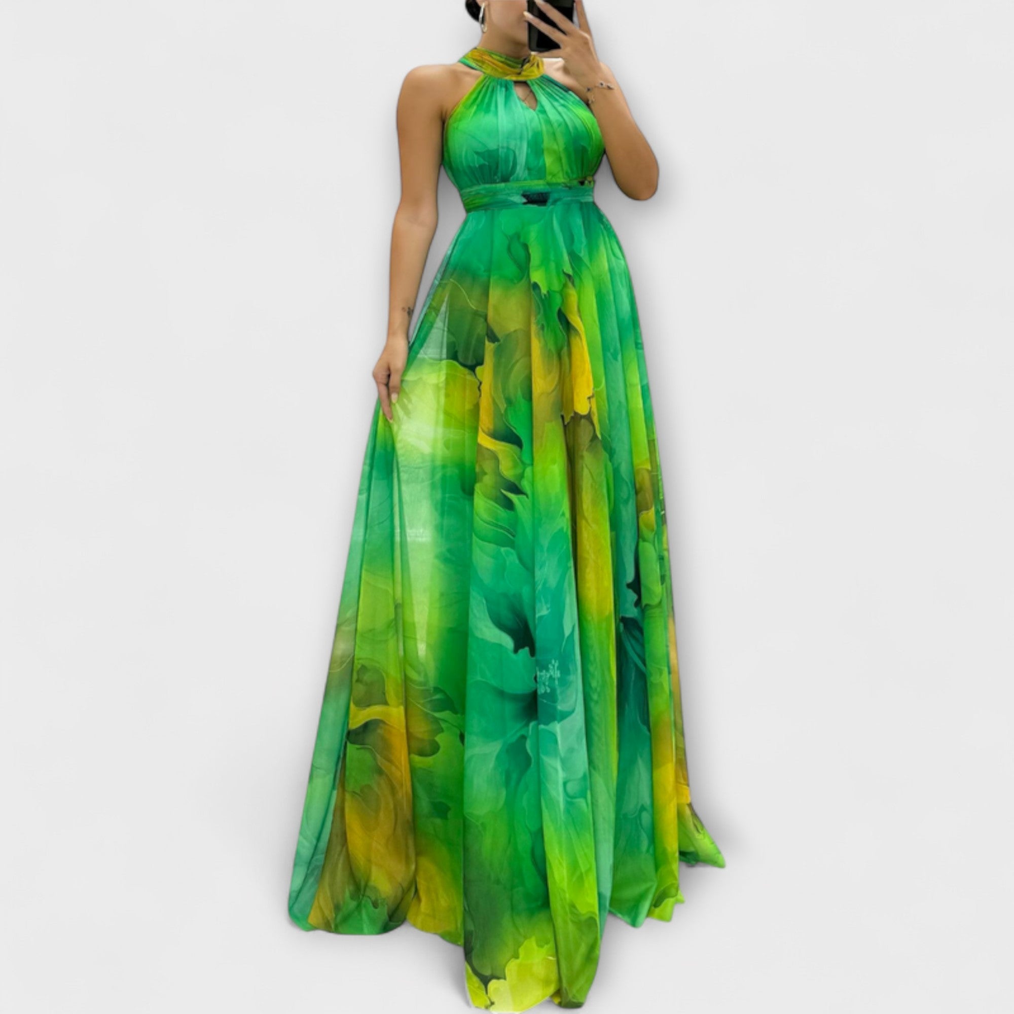Isalie – Chiffon Maxi Kjole med Blomsterprint